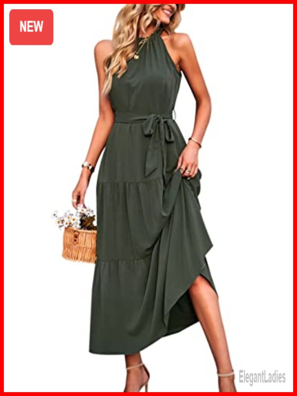 Halter Neck Floral Maxi Dress Sleeveless Backless Ruffle Summer